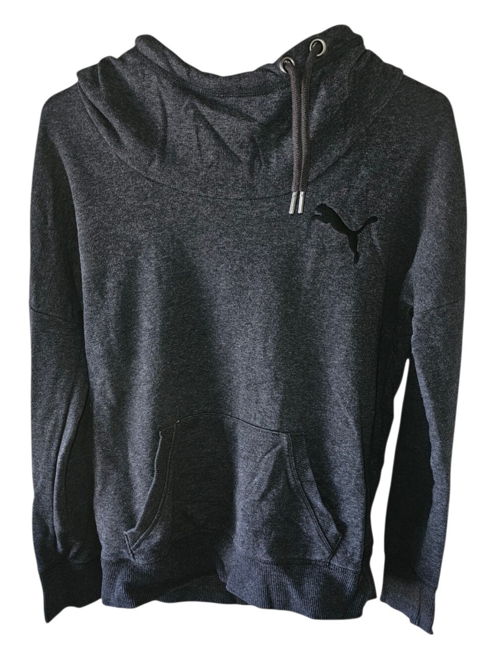 PUMA Dark Gray Heather Cowl Neck Pullover Hoodie Sweatshirt Small Logo Size S